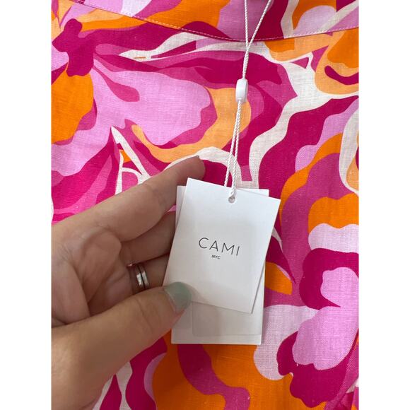 NWT Cami NYC Mika Ruffled Linen Retro Floral Pink and Orange Mini Skirt - Picture 4 of 8